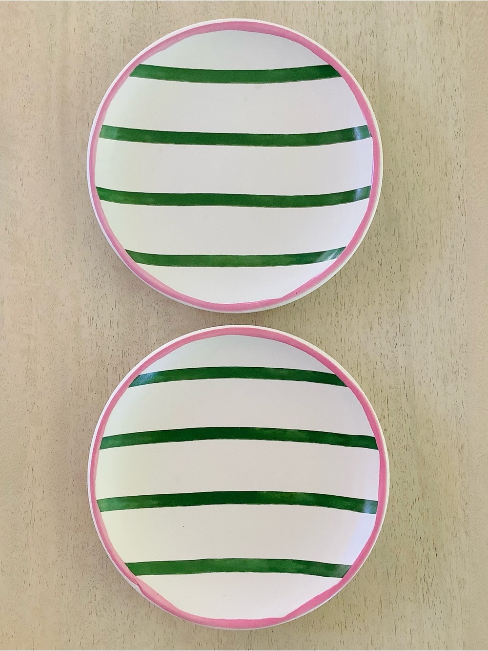 2 Threshold 6” Green Striped Stoneware Appetizer Plates